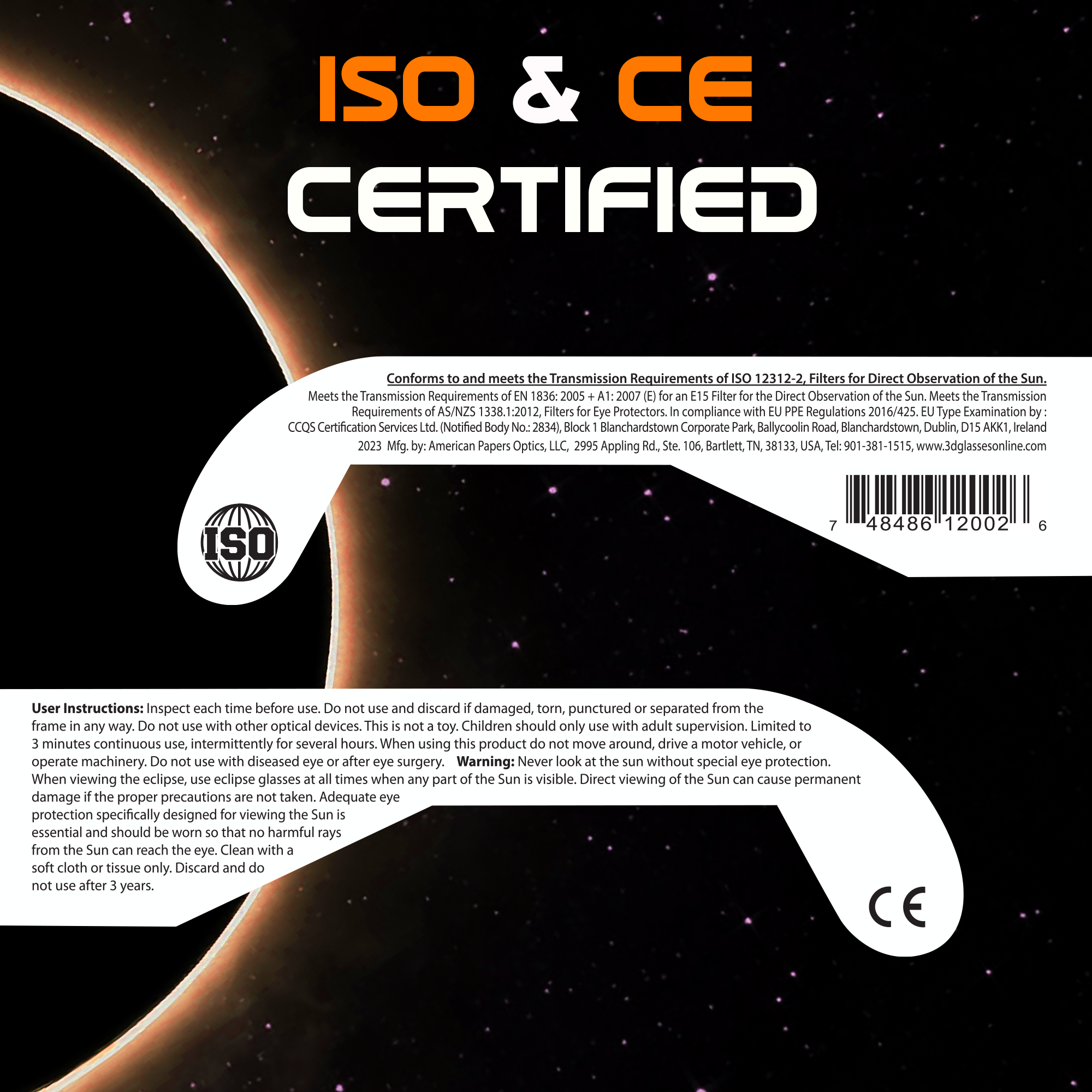 Solar EcliIpse Glasses | ISO Certified & NASA Approved | Made In USA ...