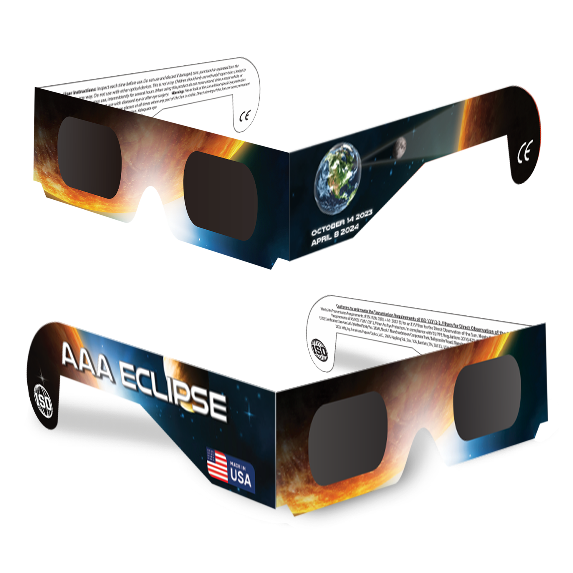 Solar EcliIpse Glasses ISO Certified NASA Approved Made In USA AAA Eclipse